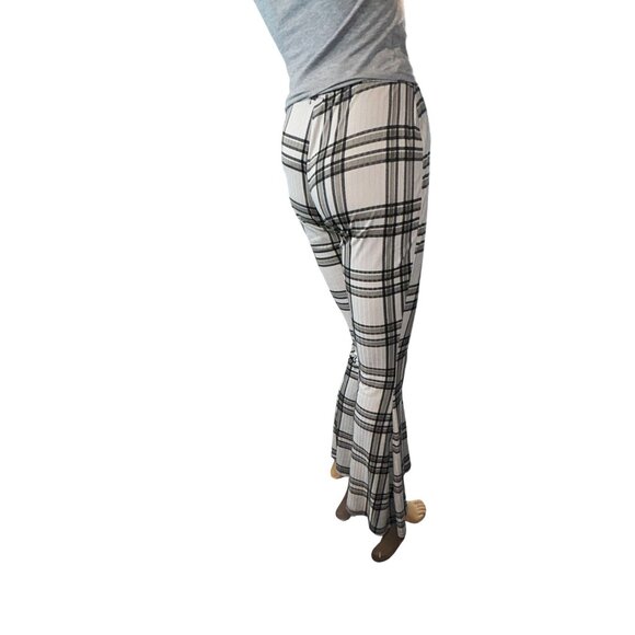 Rue 21 Womens High Rise Soft Ribbed Flare Pants in Gray Plaid Size M Y2K 90s - Picture 3 of 7